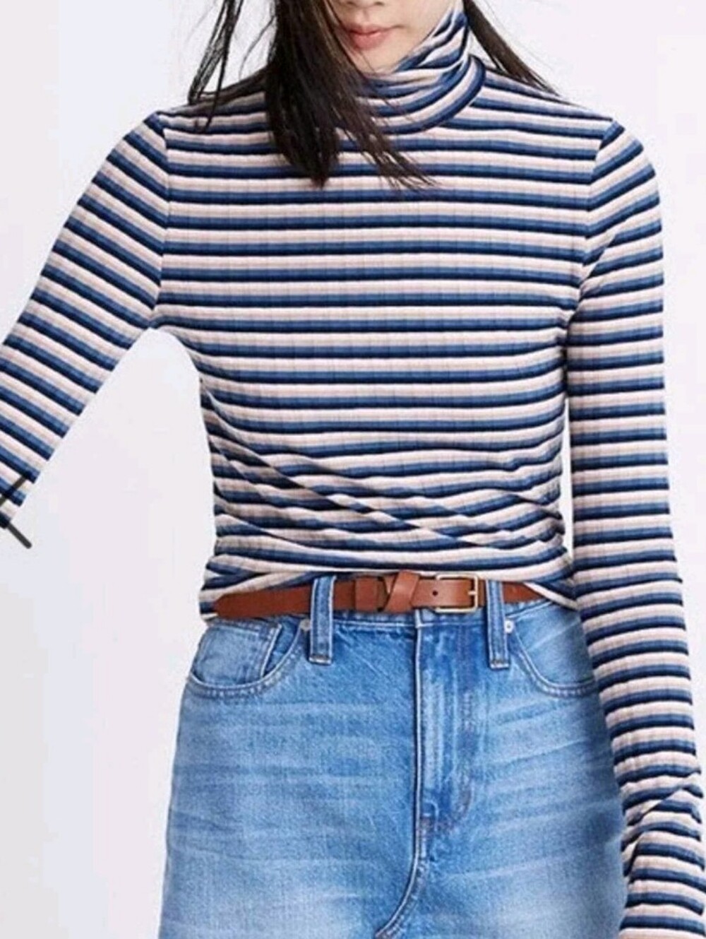 MADEWELL VERTICAL WIDE RIB SLIM FIT STRIPE TURTLENECK TEE MEDIUM